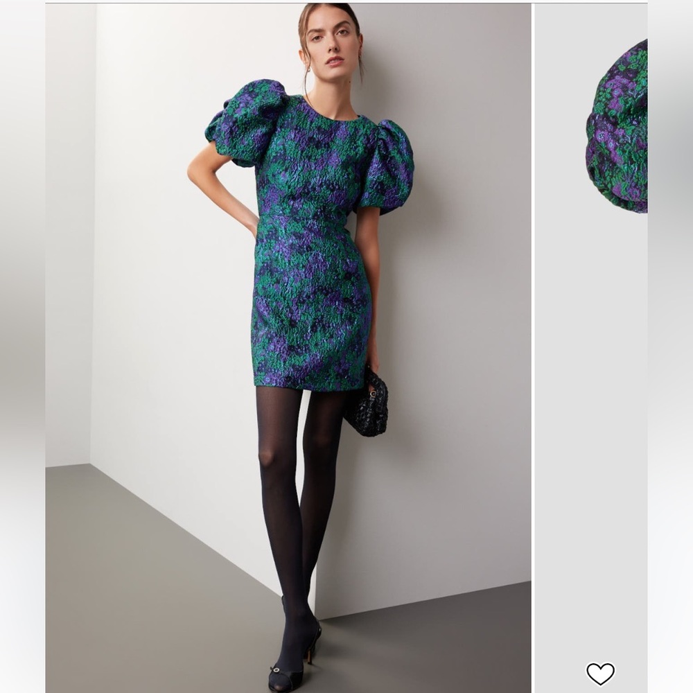 Donna Morgan shimmer floral puff sleeve dress